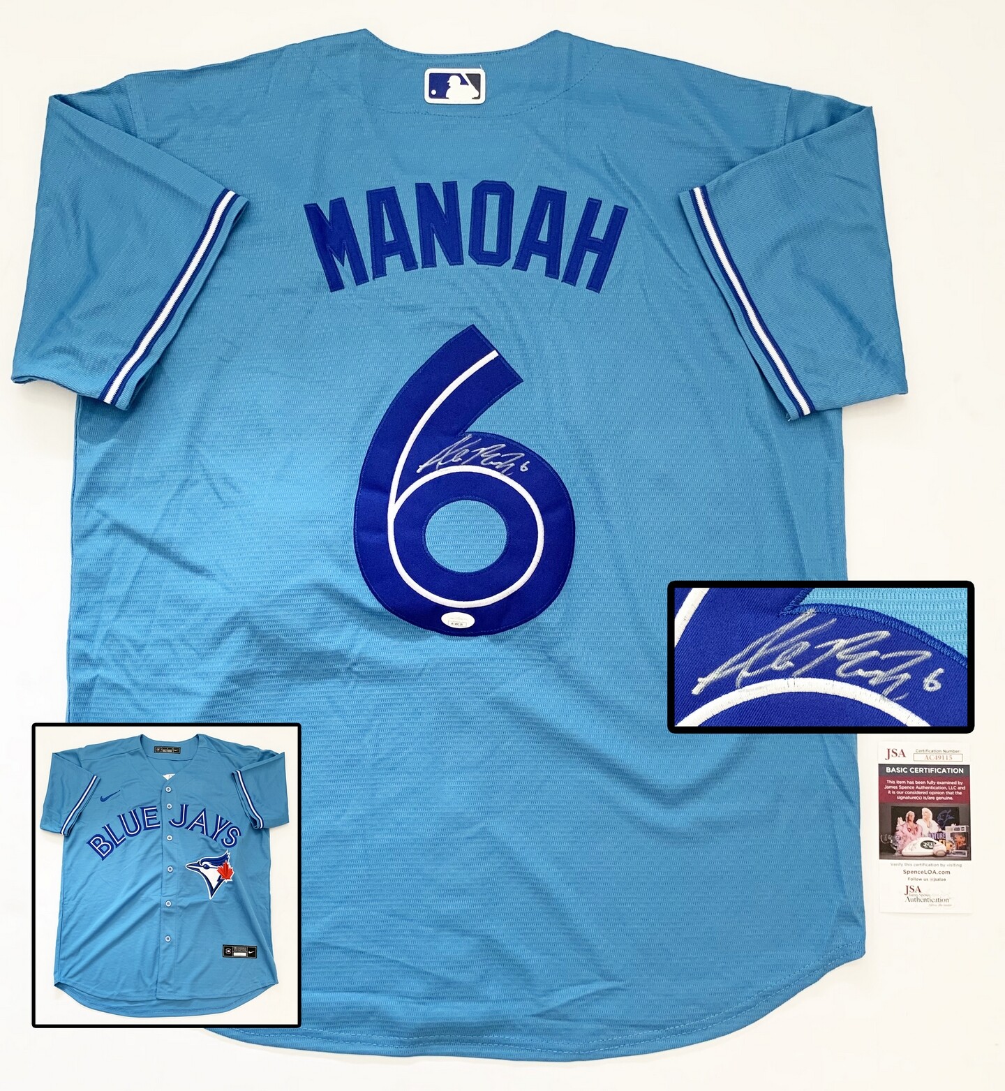 Alek Manoah Signed Jersey JSA Toronto Blue Jays 1 COA