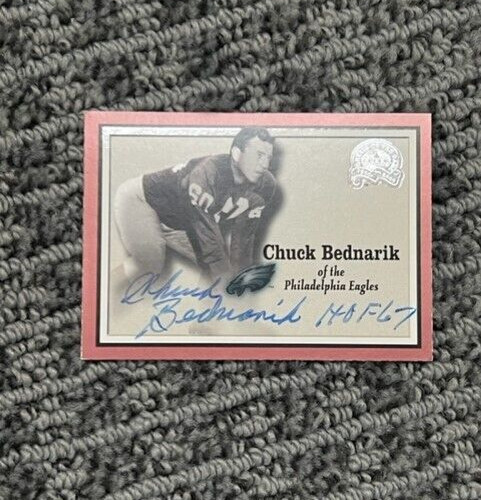 CHUCK BEDNARIK SIGNED AUTOGRAPHED 2000 FLEER GREATS OF THE GAME #26 EAGLES