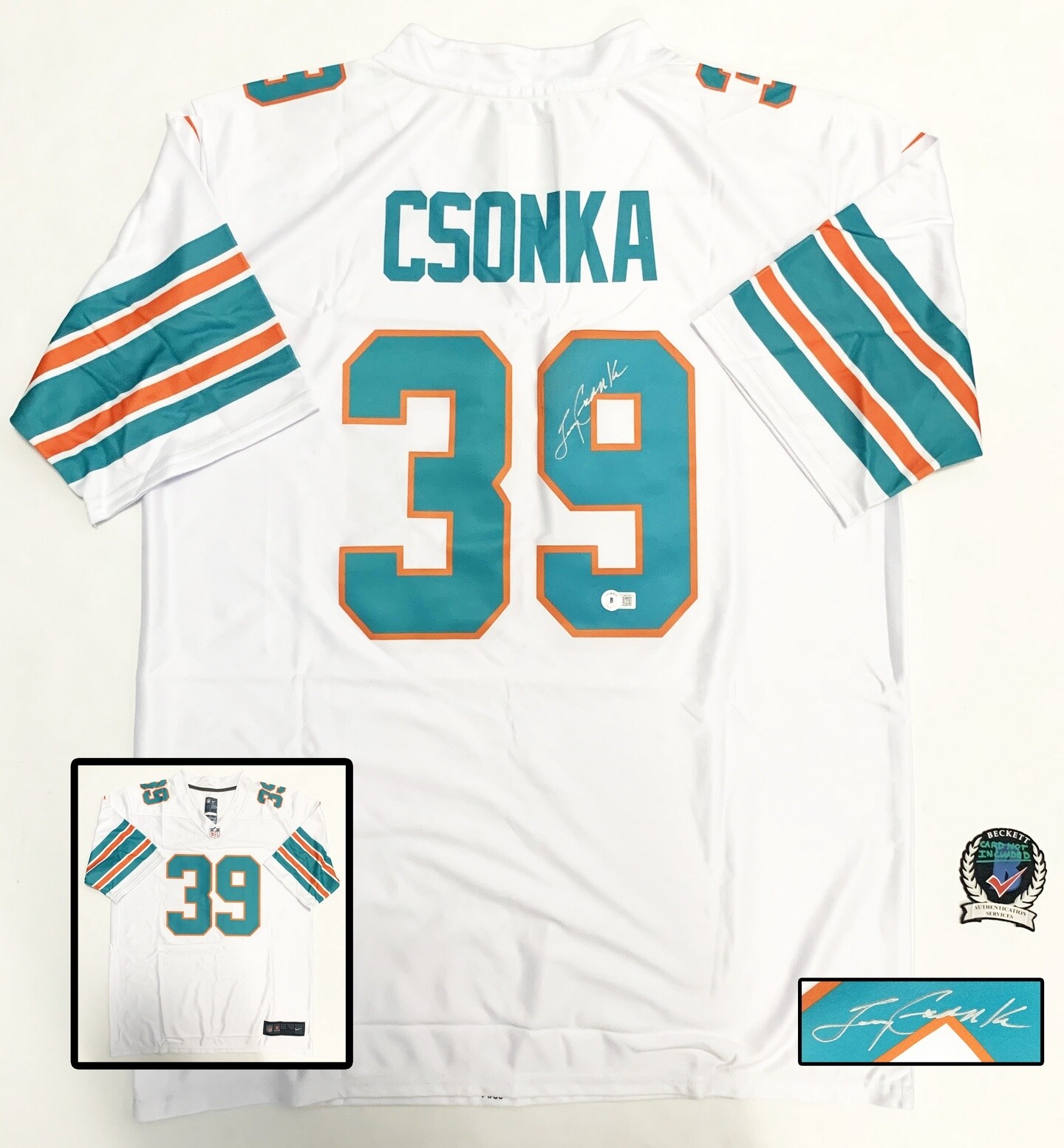 Larry Csonka Signed Jersey Miami Dolphins Beckett BAS COA
