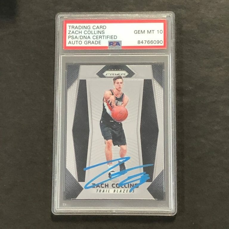 2017-18 PANINI PRIZM #144 ZACH COLLINS SIGNED CARD AUTO 10 PSA SLABBED RC BLAZER COLLECTIBLE MEMORABILIA