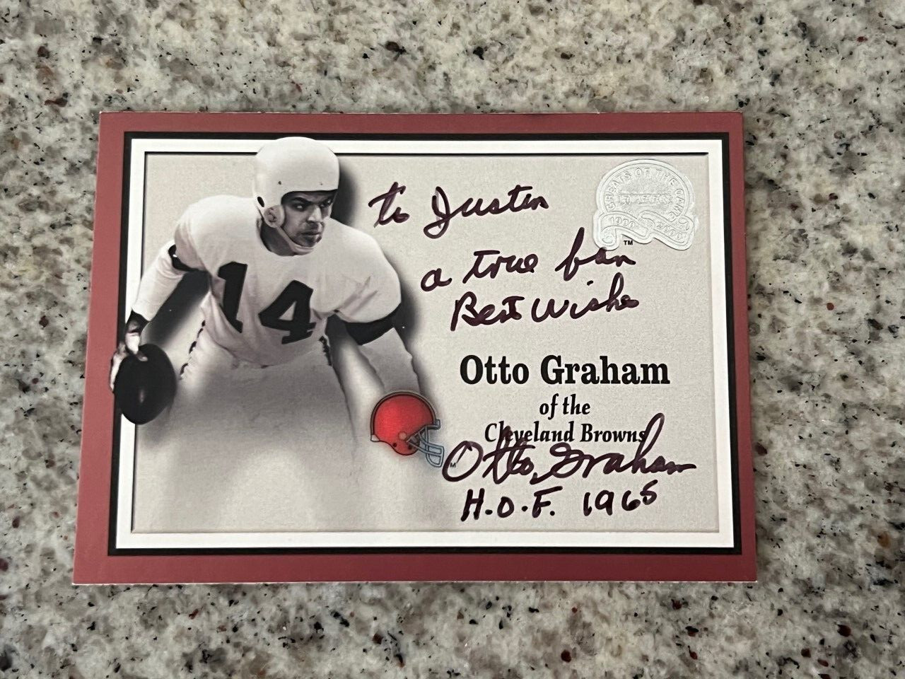 OTTO GRAHAM signed autographed #16 2000 FLEER GREATS OF THE GAME Card