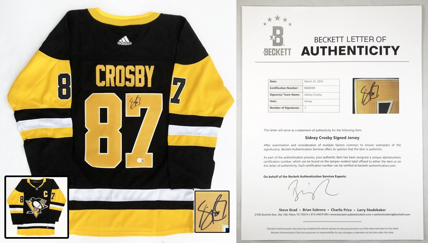 Sidney Crosby Signed Jersey Pittsburgh Penguins NHL Champion Beckett BAS COA
