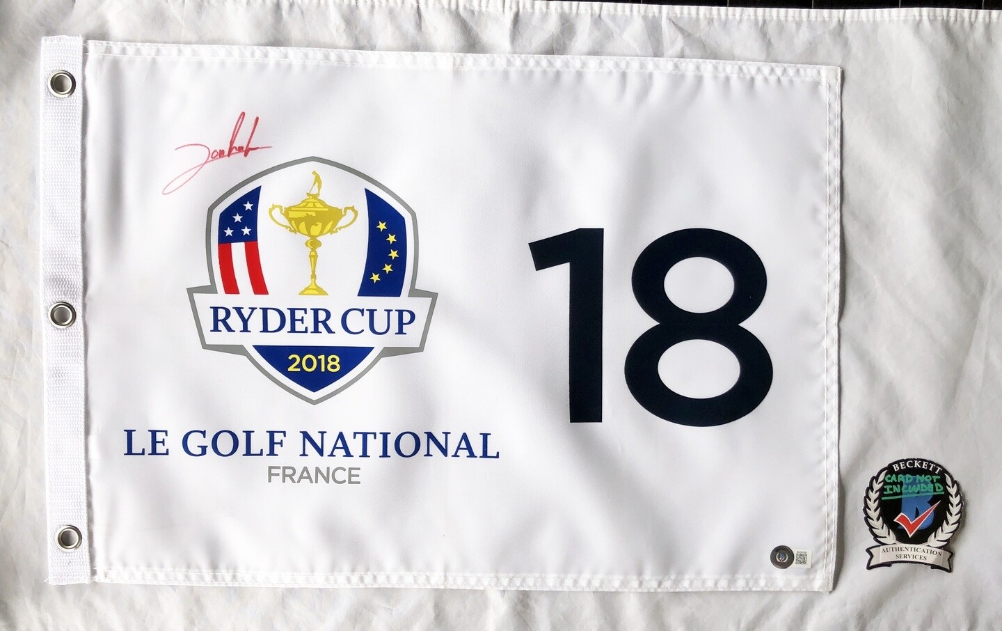 Jon Rahm Signed 2020 Ryder Cup Flag Beckett BAS 1 COA
