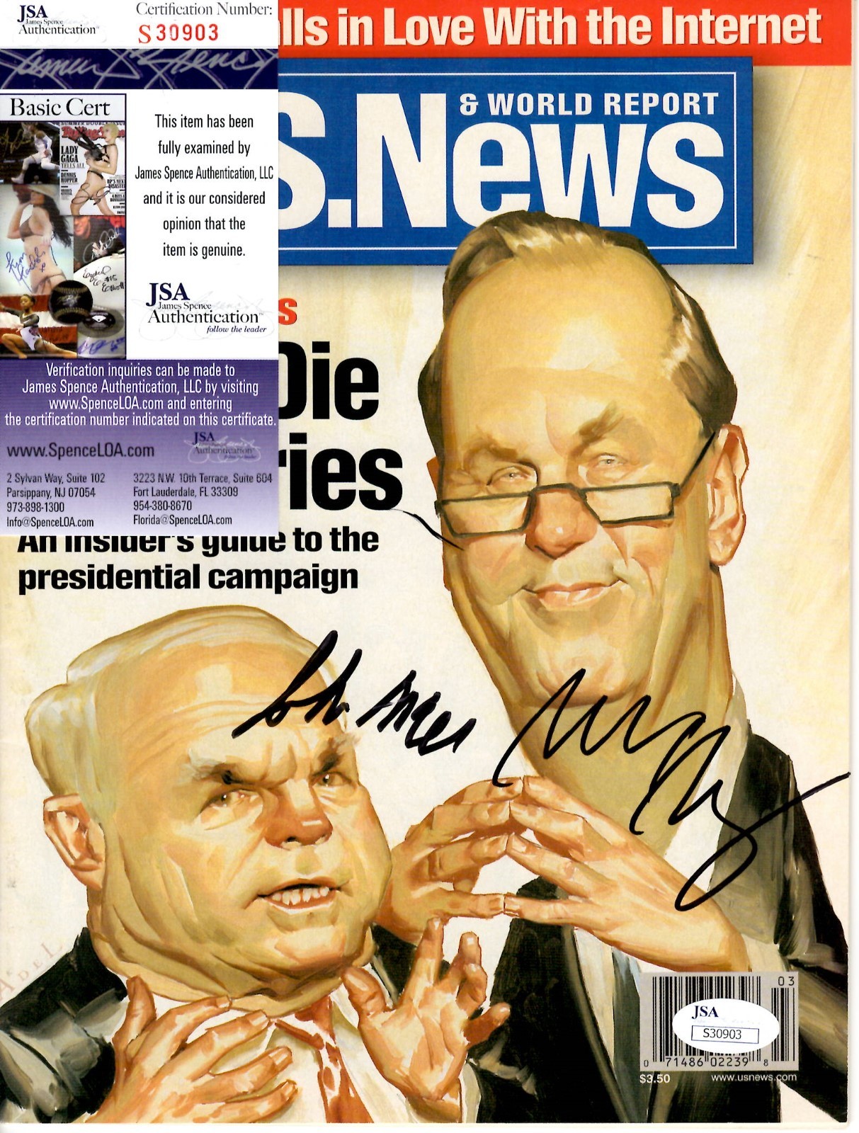 John McCain + Bill Bradley Signed US News Magazine w/ JSA COA #S30903 Senator