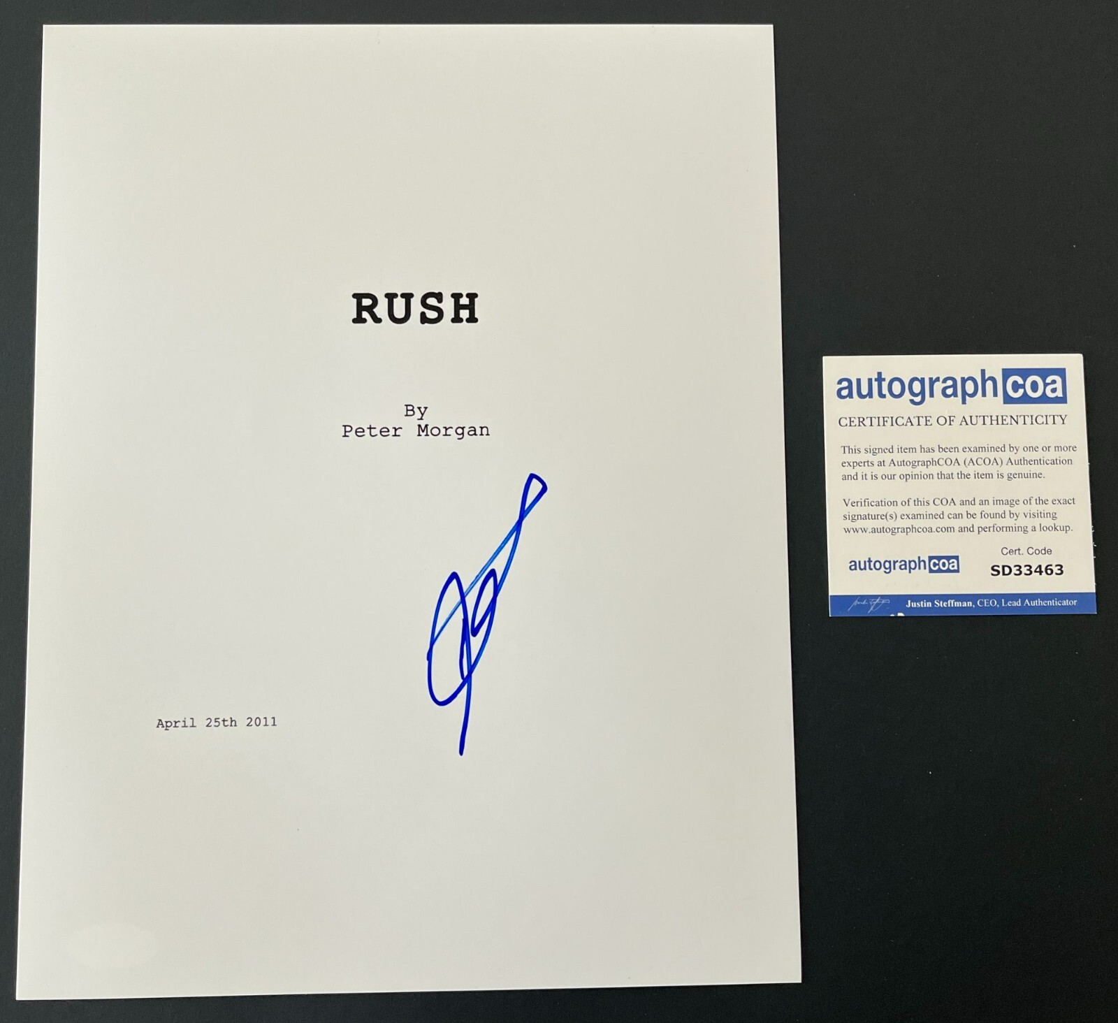 DANIEL BRUHL SIGNED AUTOGRAPH RUSH FULL 102 PAGE MOVIE SCRIPT w/EXACT PROOF
