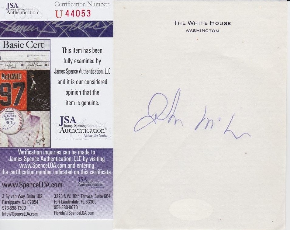 John McCain Signed White House Stationary w/ JSA COA #U44053 Arizona Senator