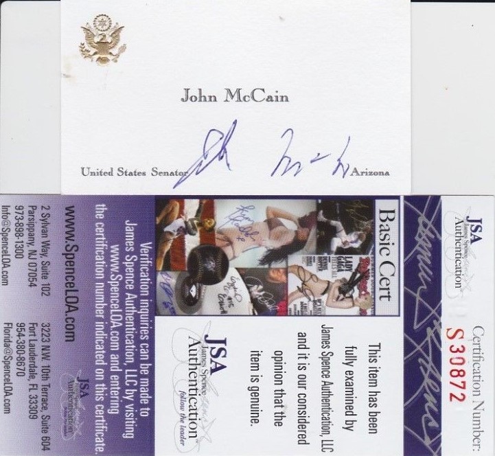John McCain Signed Official Senate Business Card w/ JSA COA #S30872 POW M.I.A.