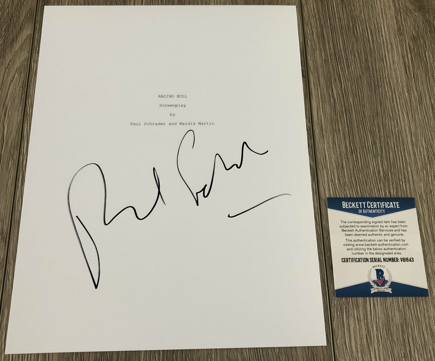 PAUL SCHRADER SIGNED RAGING BULL 91 PAGE SCRIPT w/EXACT PROOF & BECKETT BAS COA
