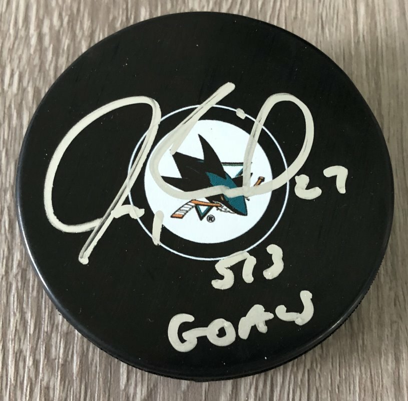 JEREMY ROENICK SIGNED SAN JOSE SHARKS PUCK 513 GOALS INSCRIPTION w/EXACT PROOF

