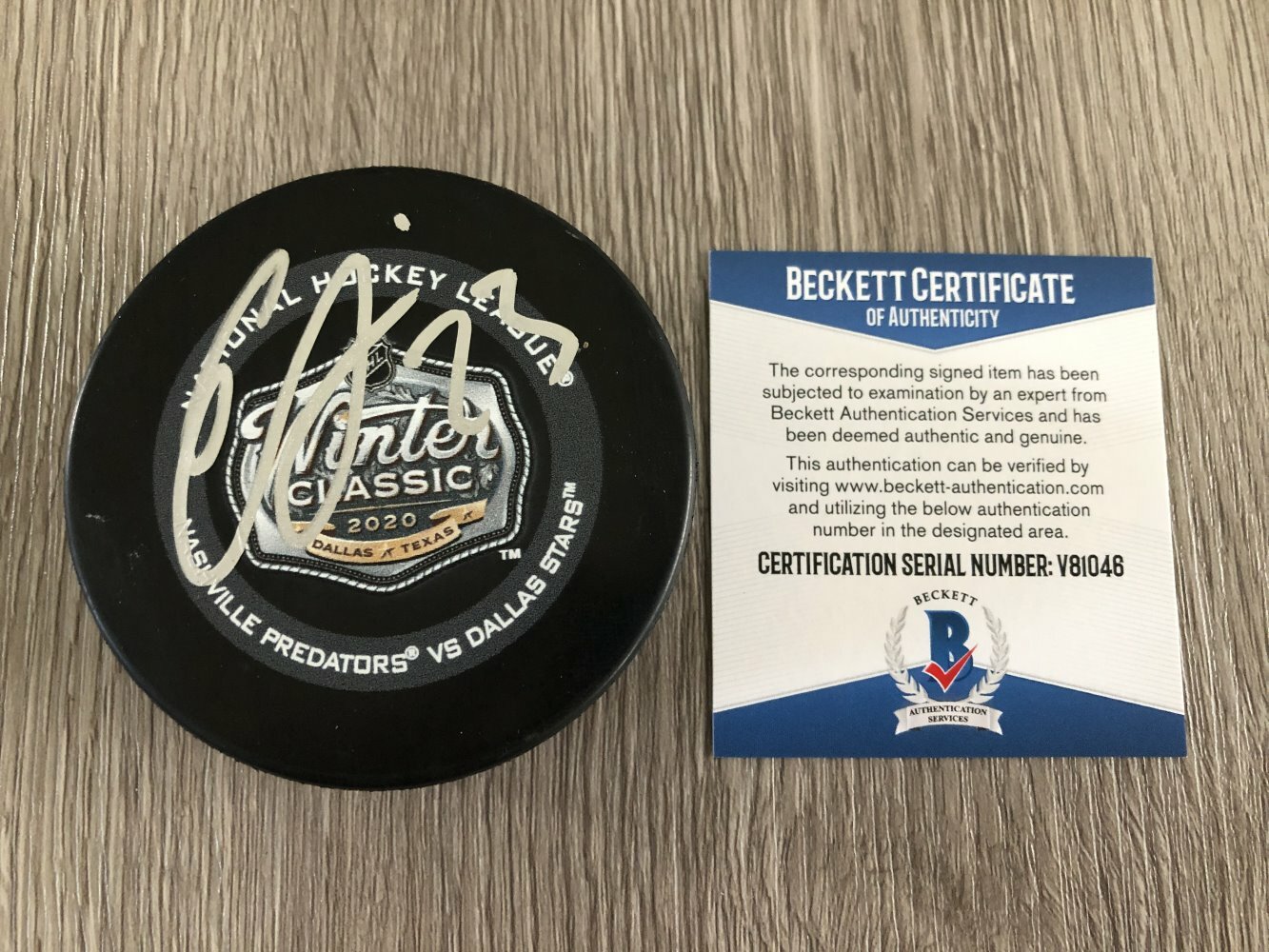 ESA LINDELL DALLAS STARS SIGNED 2020 WINTER CLASSIC GAME PUCK w/EXACT PROOF BAS

