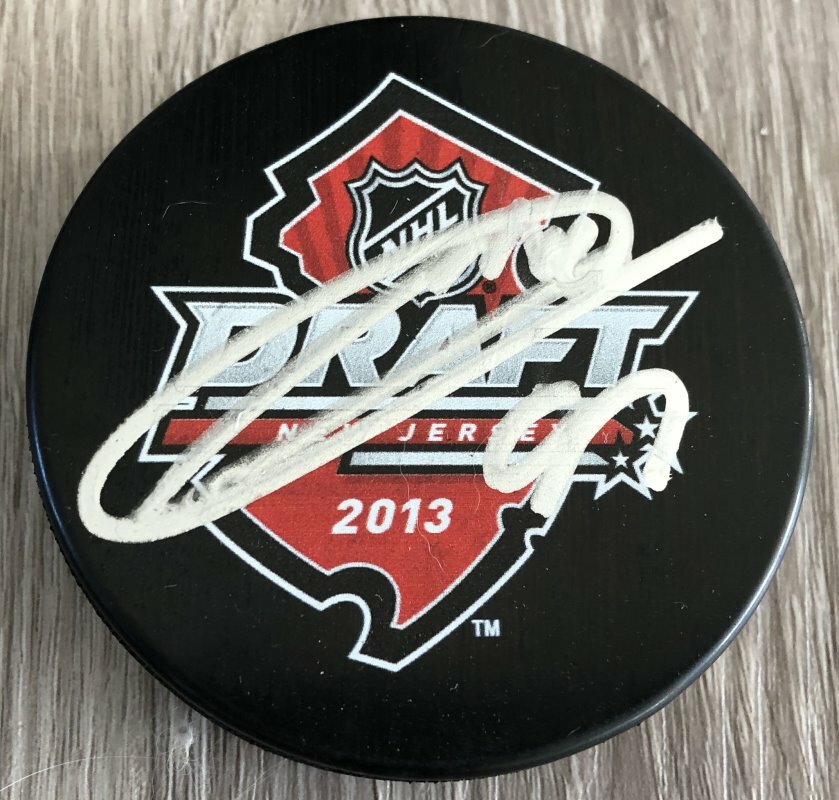 JONATHAN DROUIN SIGNED MONTREAL CANADIENS LIGHTNING 2013 NHL DRAFT PUCK w/PROOF
