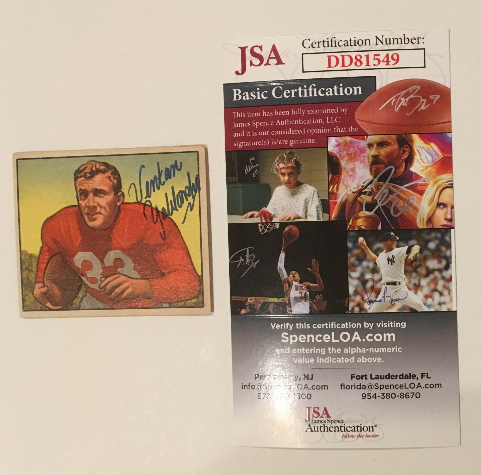 VENTAN VINNIE YABLONSKI SIGNED AUTOGRAPHED 1950 BOWMAN CARD #131 JSA CERTIFIED COLLECTIBLE MEMORABILIA