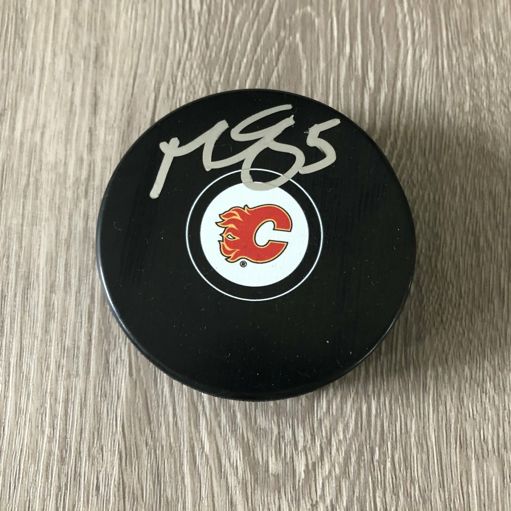 MARK GIORDANO SIGNED AUTOGRAPH CALGARY FLAMES LOGO PUCK B w/PROOF
