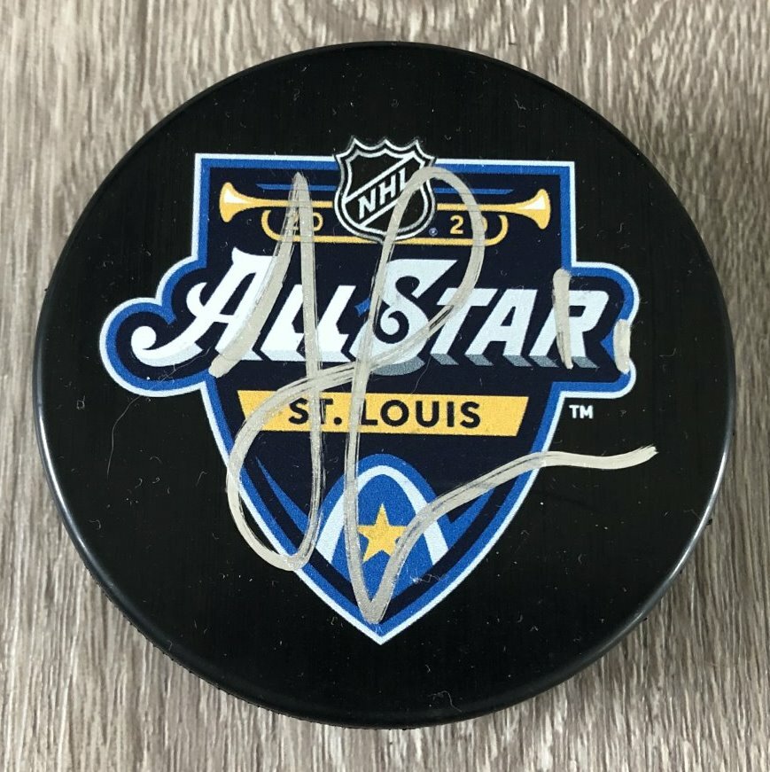 JONATHAN HUBERDEAU FLORIDA PANTHERS SIGNED 2020 NHL ALL STAR GAME PUCK A w/PROOF
