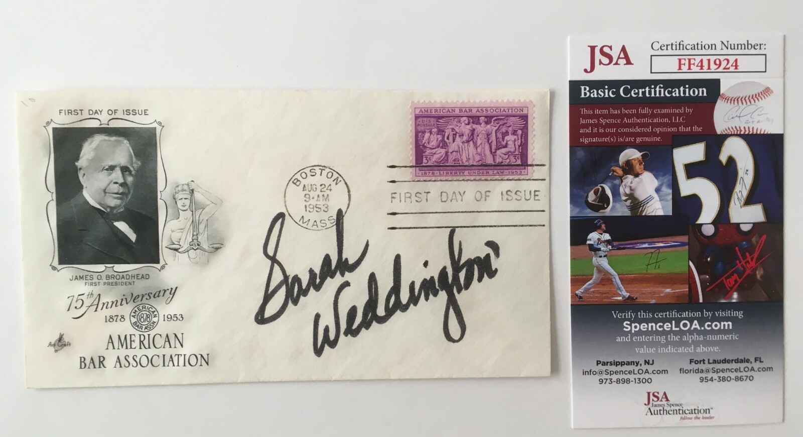 Sarah Weddington Signed Autographed First Day Cover JSA Certified Roe v. Wade
