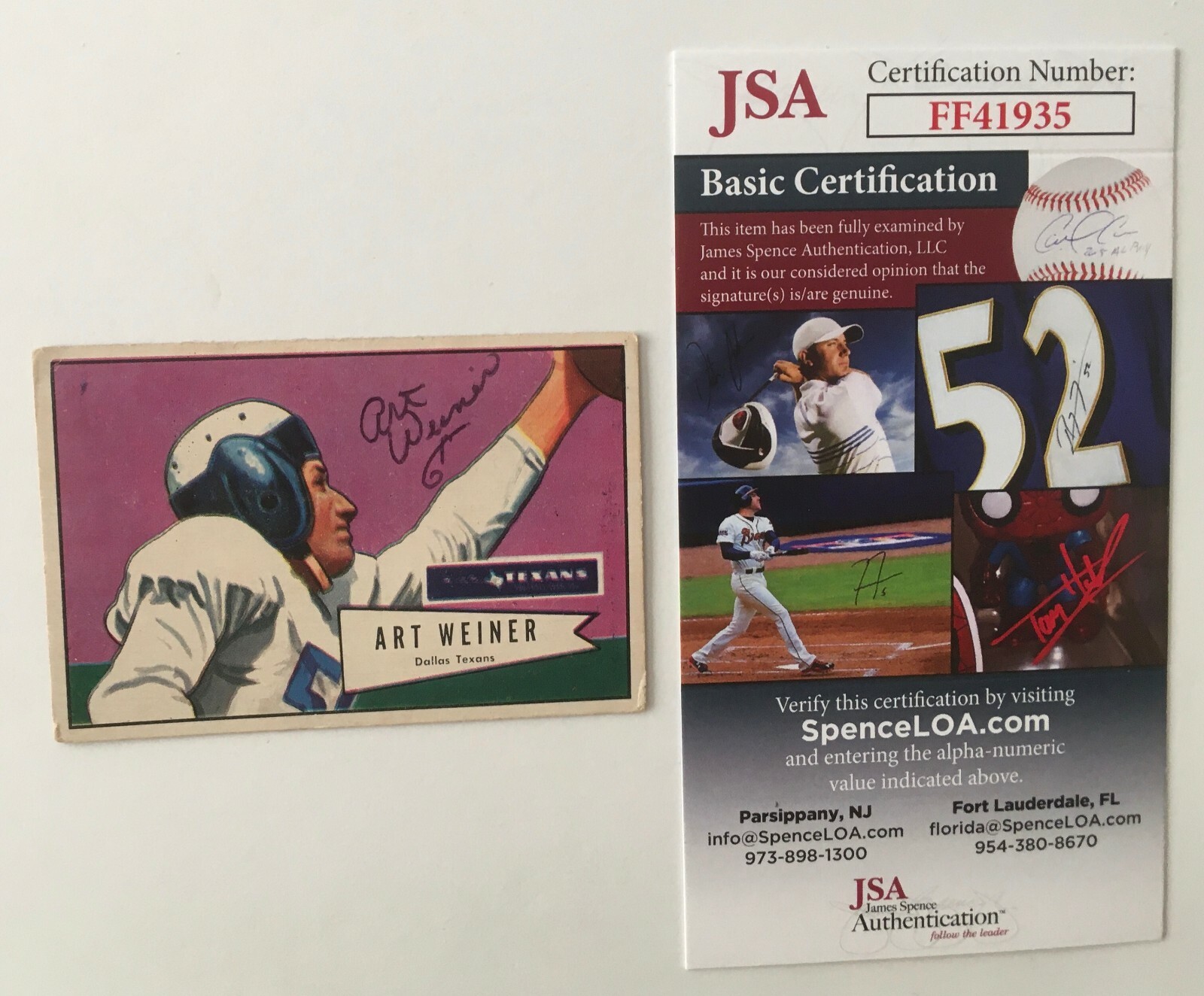 Art Weiner Signed Autographed 1952 Bowman Small Card #114 JSA Certified
