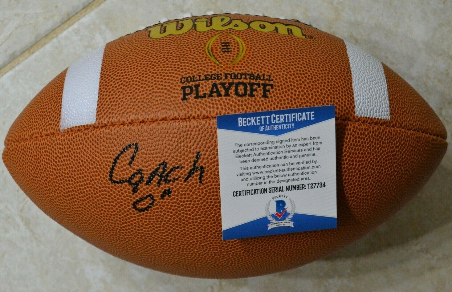 Ed Orgeron Signed College Playoff Football w/ BAS COA T27734 LSU Tigers Beckett