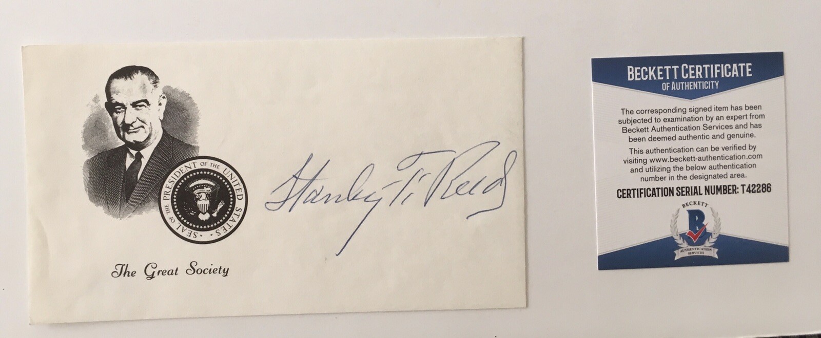 Stanley Reed Signed Autographed First Day Cover BAS Beckett Cert Supreme Court
