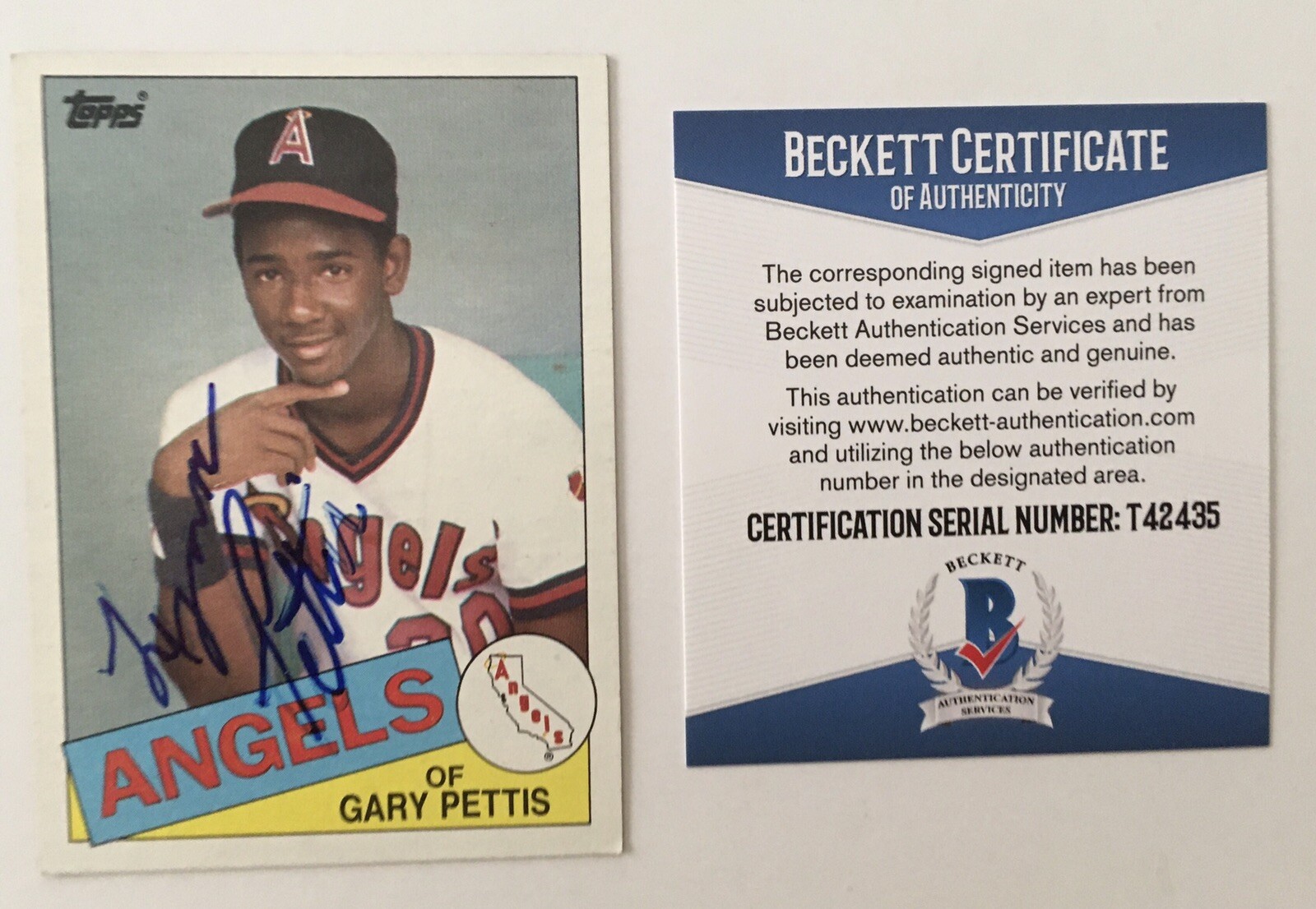 Lynn Pettis Signed Autographed 1985 Topps Gary Pettis Error Card 497 BAS Beckett
