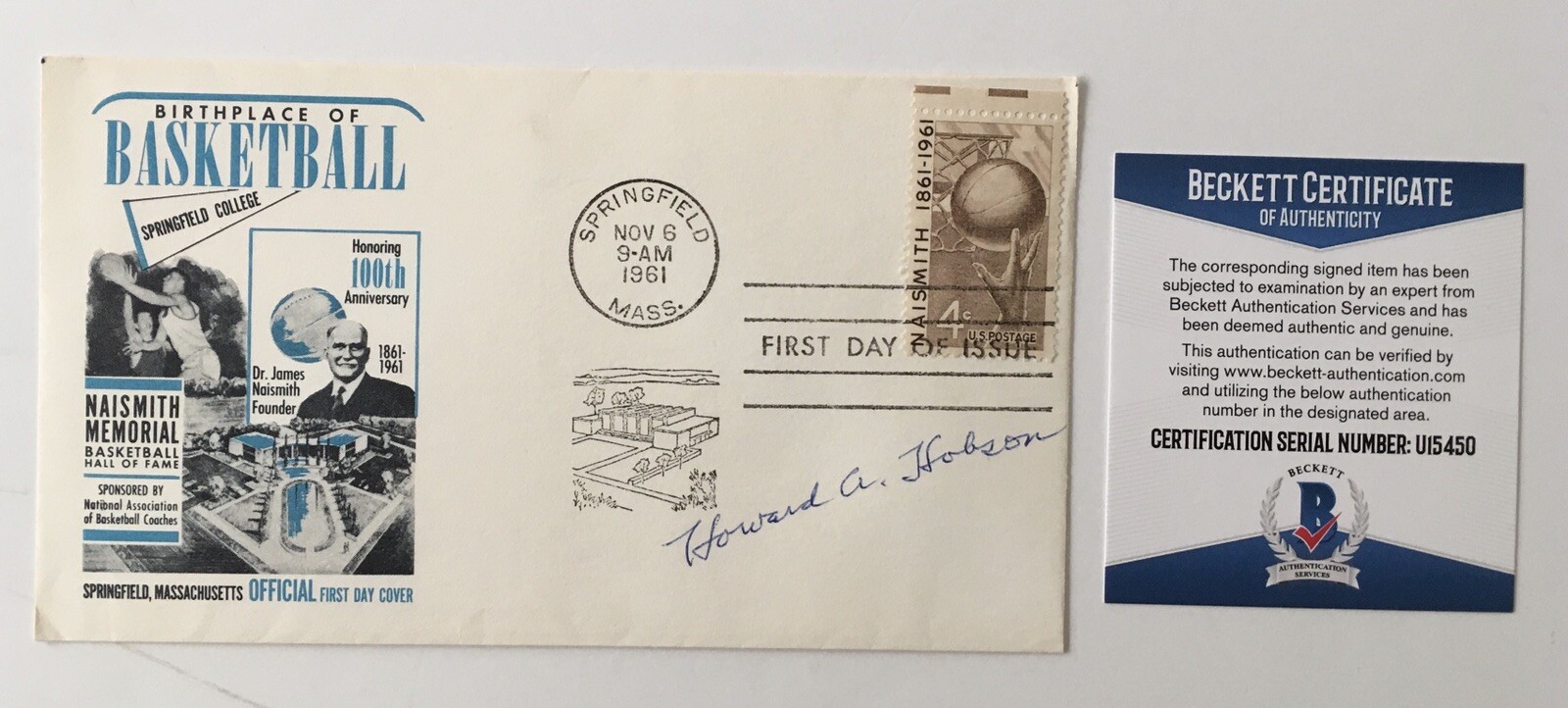 Howard Hobson Signed Autographed First Day Cover BAS Beckett Cert Basketball HOF

