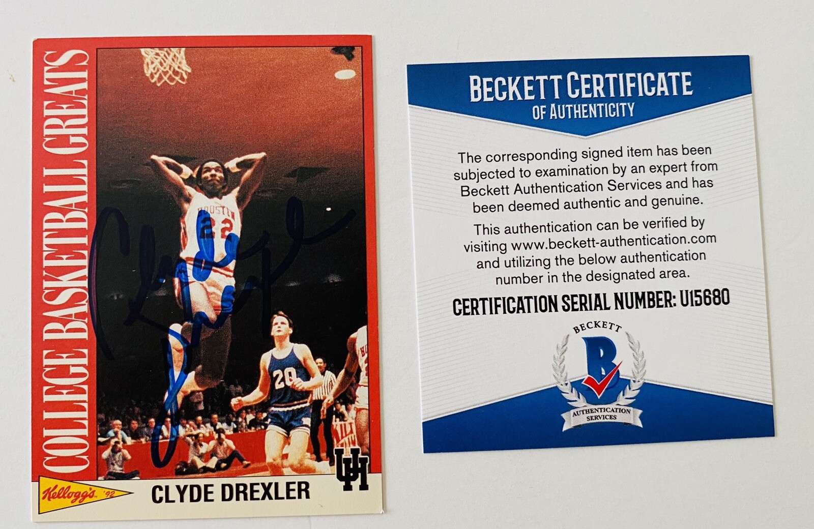Clyde Drexler Signed Autographed 1992 Kellogg’s Grests Card #2 BAS Beckett Cert
