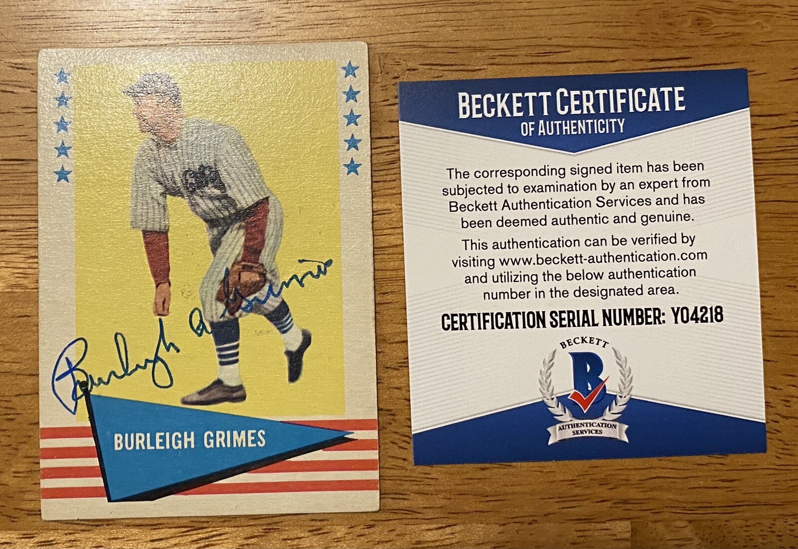Burleigh Grimes Signed Autographed 1961 Fleer Card #37 Beckett BAS Certified
