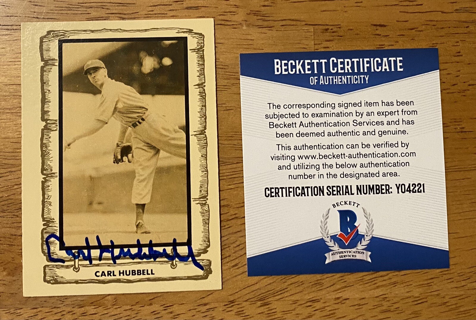 Carl Hubbell Signed Autographed 1982 Cramer Legends Card #89 Beckett BAS Cert
