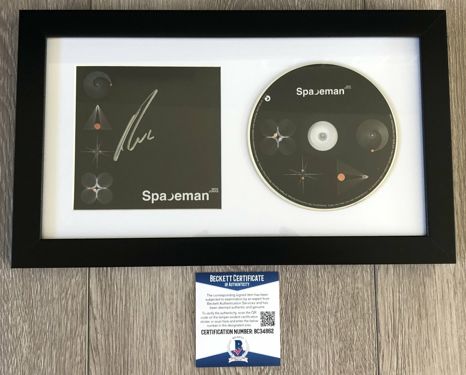 NICK JONAS SIGNED AUTOGRAPH SPACEMAN FRAMED & MATTED CD & BECKETT BAS COA
