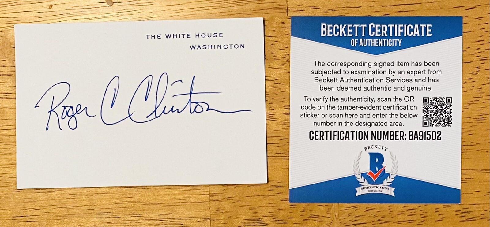 Roger Clinton Signed Autographed White House Card Beckett BAS Bill Brother
