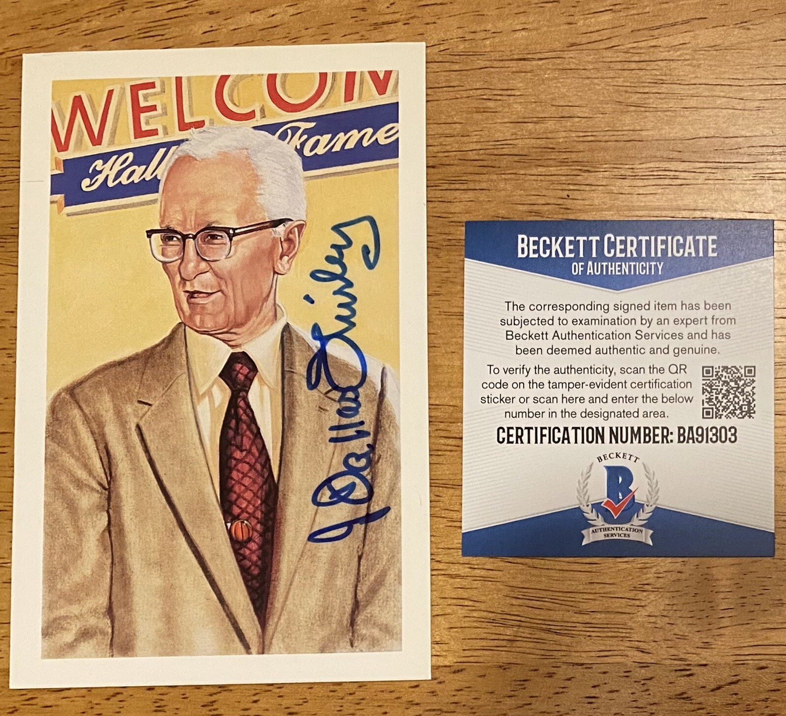 J Dallas Shirley Signed Autographed Ron Lewis HOF Postcard Beckett BAS Cert
