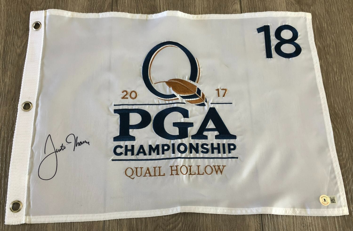 JUSTIN THOMAS SIGNED 2017 PGA CHAMPIONSHIP FLAG w/EXACT PROOF & BAS BECKETT COA
