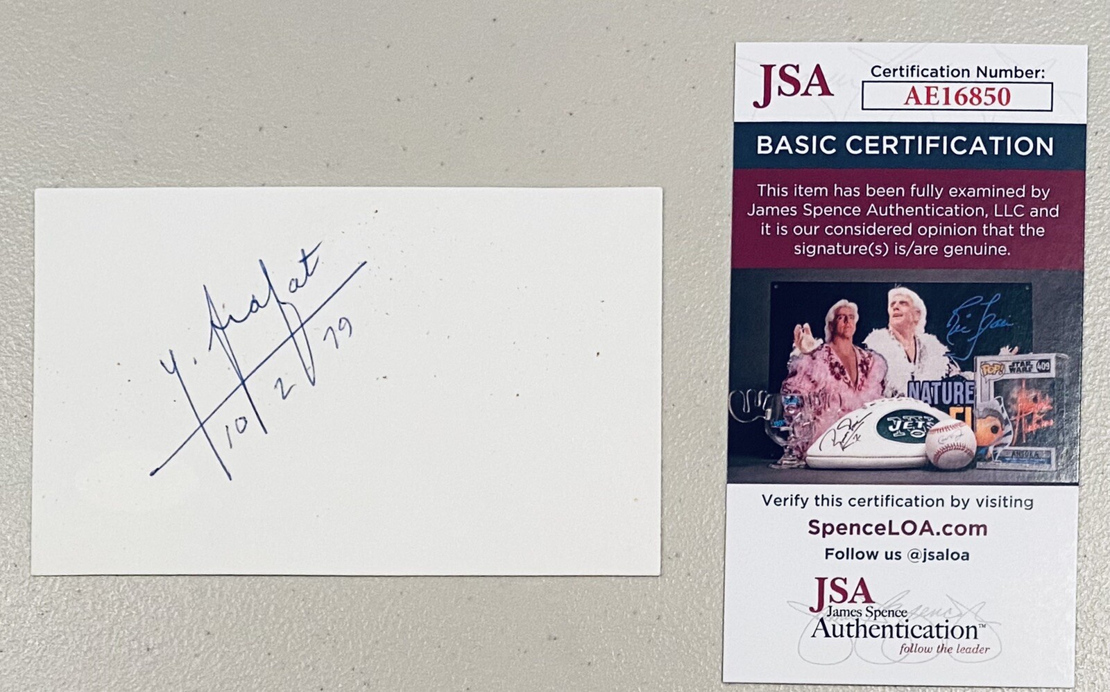 Yasser Arafat Signed Autographed 3x5 Card JSA Certified PLO Palestinian Leader
