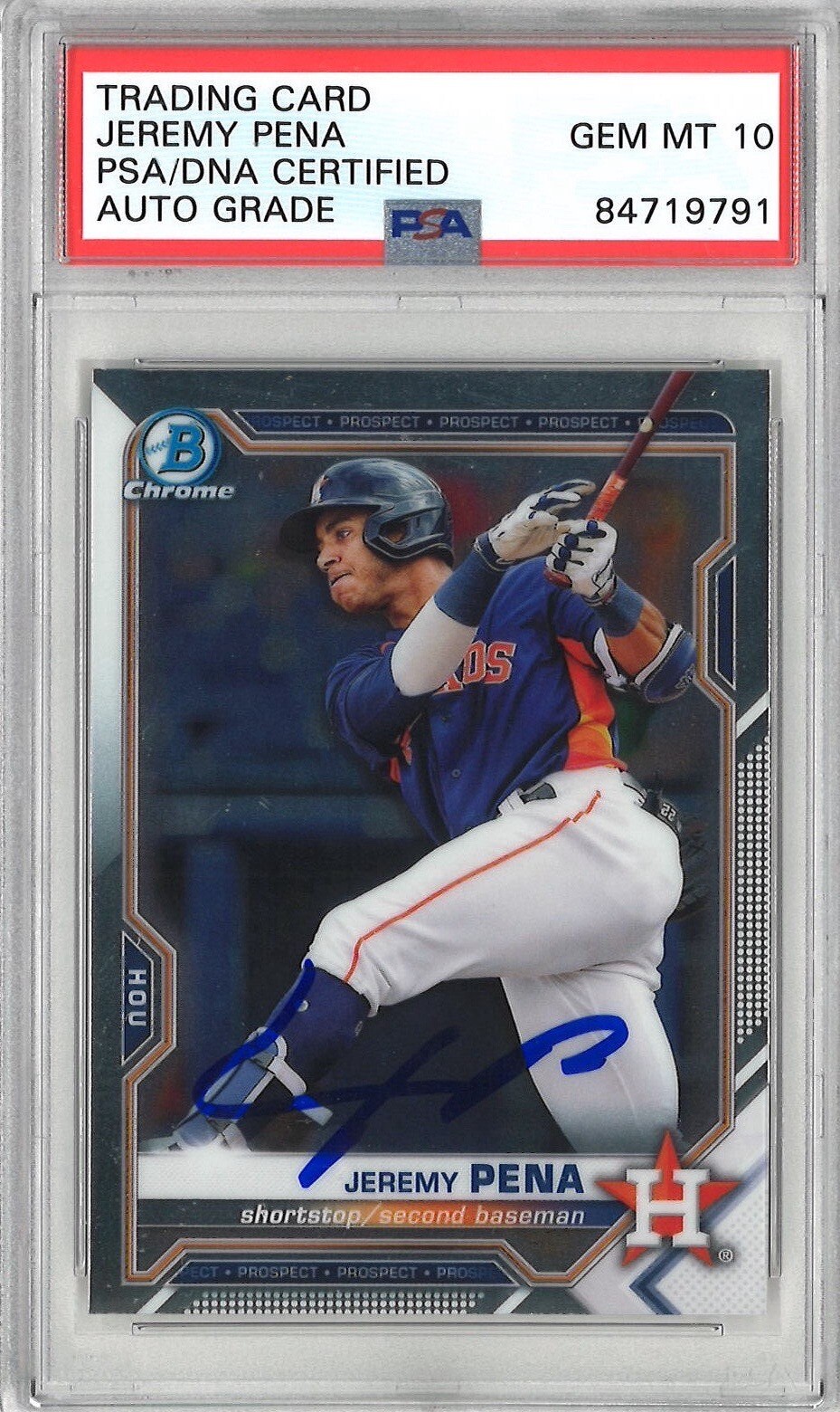 Jeremy Pena Signed 2021 Bowman Chrome BCP-11 Card PSA GEM MINT 10 AUTO WS MVP