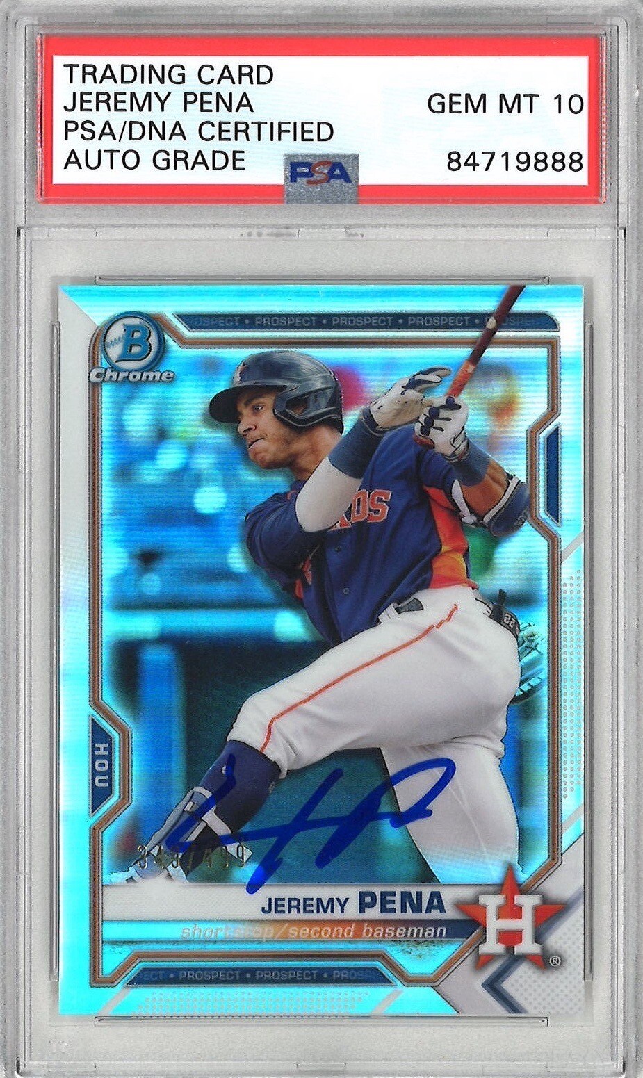 Jeremy Pena Signed 2021 Bowman Chrome BCP-11 Card #349/499 Refractor PSA 88 MVP