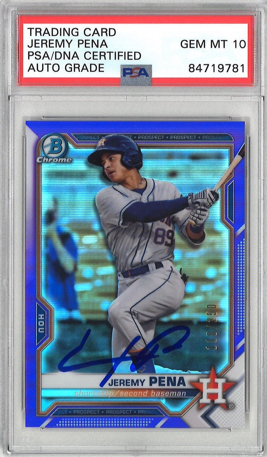 Jeremy Pena Signed 2021 Bowman Chrome BCP-190 #118/250 PSA PURPLE GEM MINT 10
