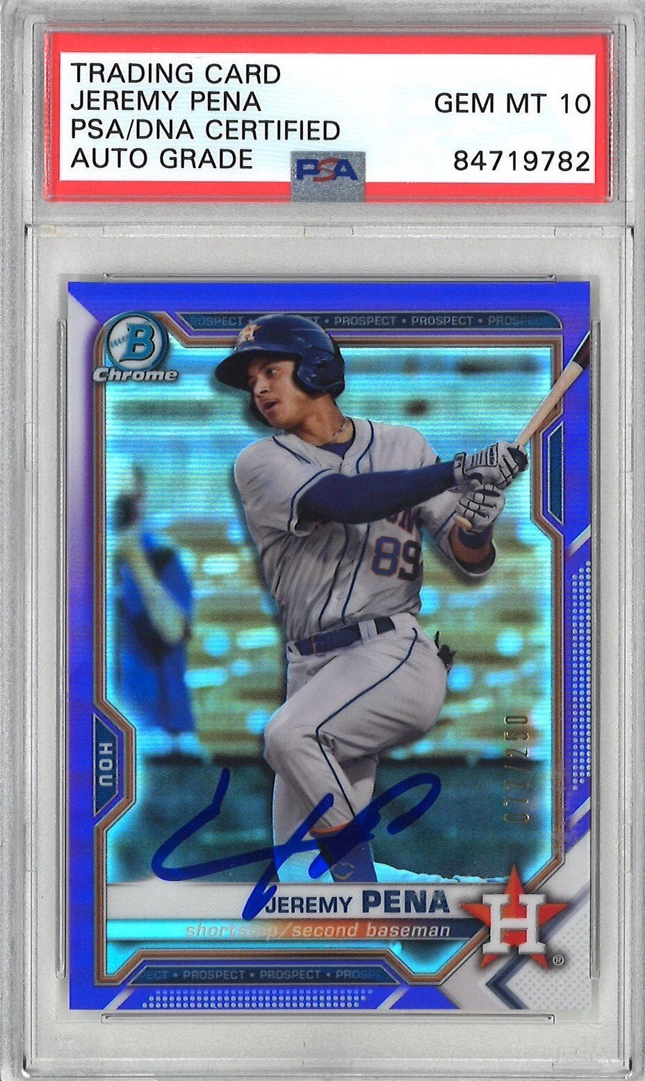 Jeremy Pena Signed 2021 Bowman Chrome BCP-190 #77/250 PSA PURPLE GEM MINT 10
