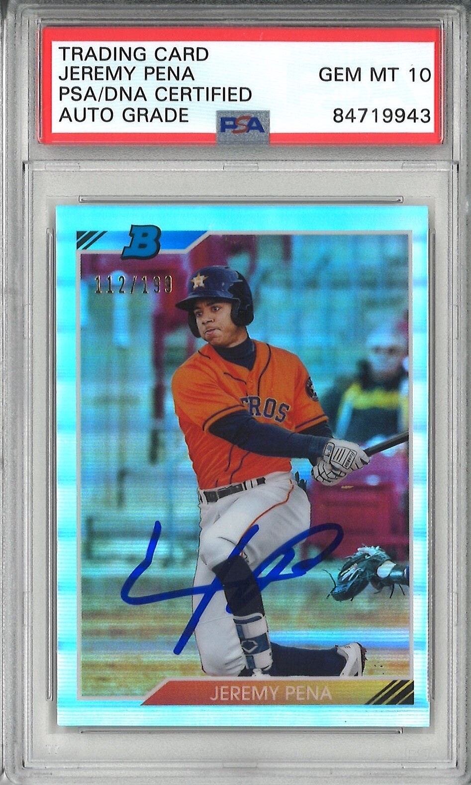 Jeremy Pena Signed 2020 Bowman Heritage Chrome 92CP-JP 112/199 REFRACTOR PSA 10