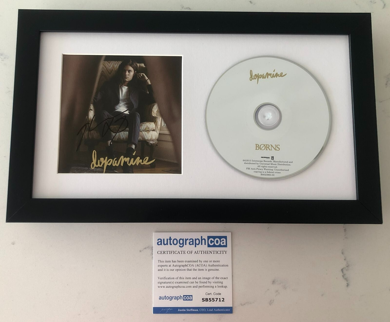 GARRETT BORNS SIGNED DOPAMINE FRAMED & MATTED CD w/PROOF & AUTOGRAPH ACOA COA
