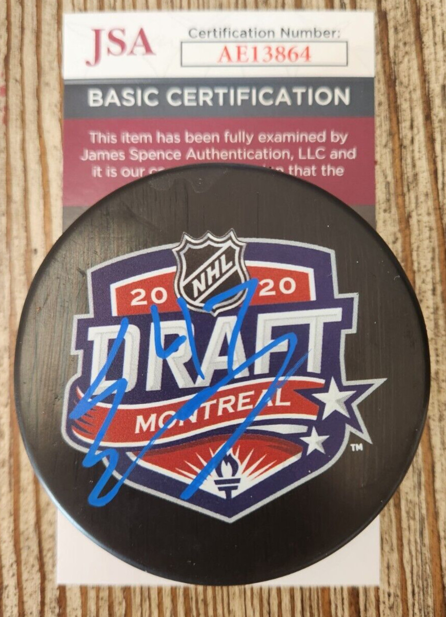 Connor Zary Signed 2020 NHL Draft Puck w/ JSA COA #AE13864 Calgary Flames
