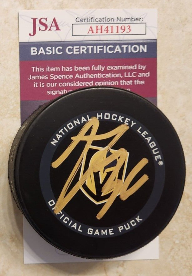 Logan Thompson Signed Official NHL Game Puck w/ JSA COA Vegas Golden Knights 2
