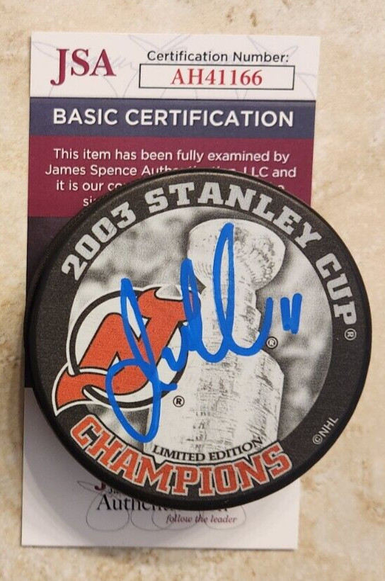 John Madden Signed 2003 Stanley Cup Champions Puck w/ JSA COA #AH41166 NJ Devils