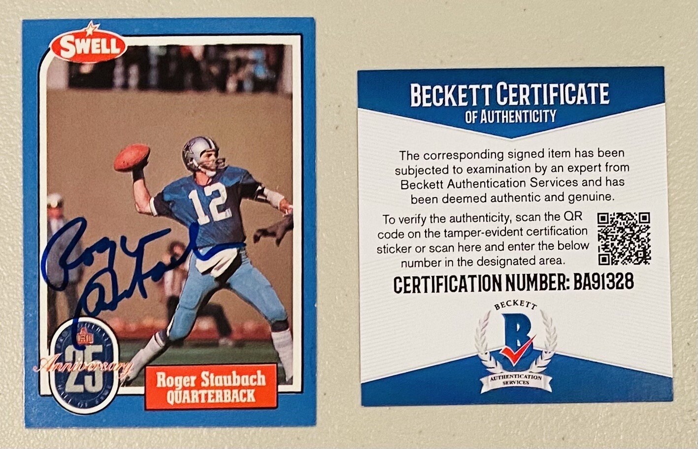 Roger Staubach Signed Autographed 1988 Swell Football Greats Card #5 Beckett BAS
