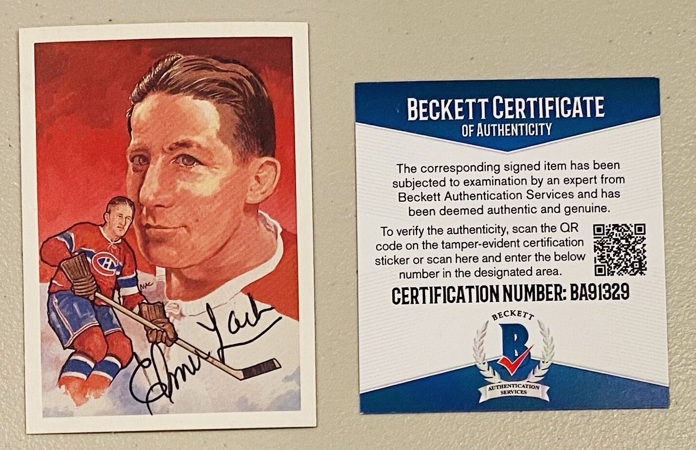 Elmer Lach Signed Autographed 1987 Cartophilium Hockey HOF Card #129 Beckett BAS
