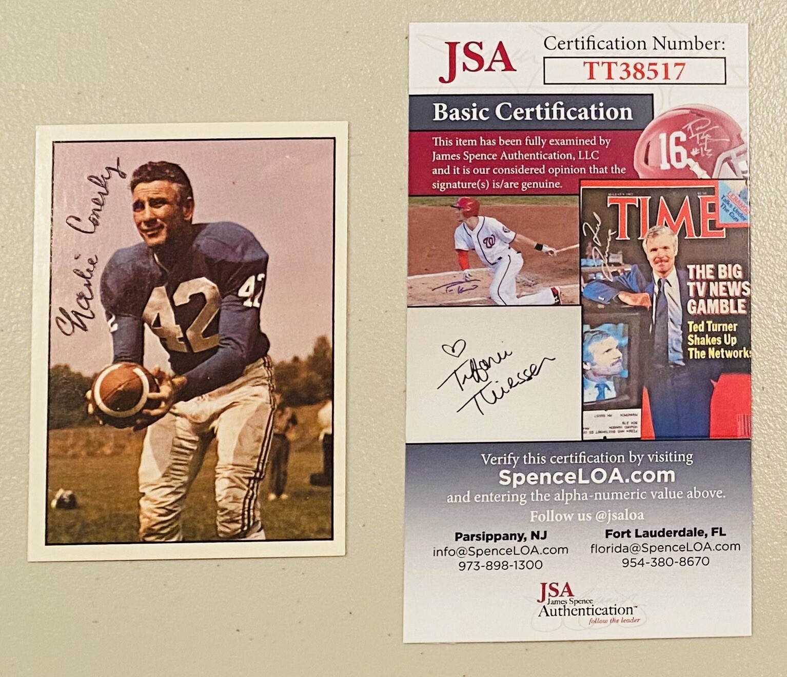 Charlie Conerly Signed Autographed 1981 TCMA Legends Card #77 JSA Cert
