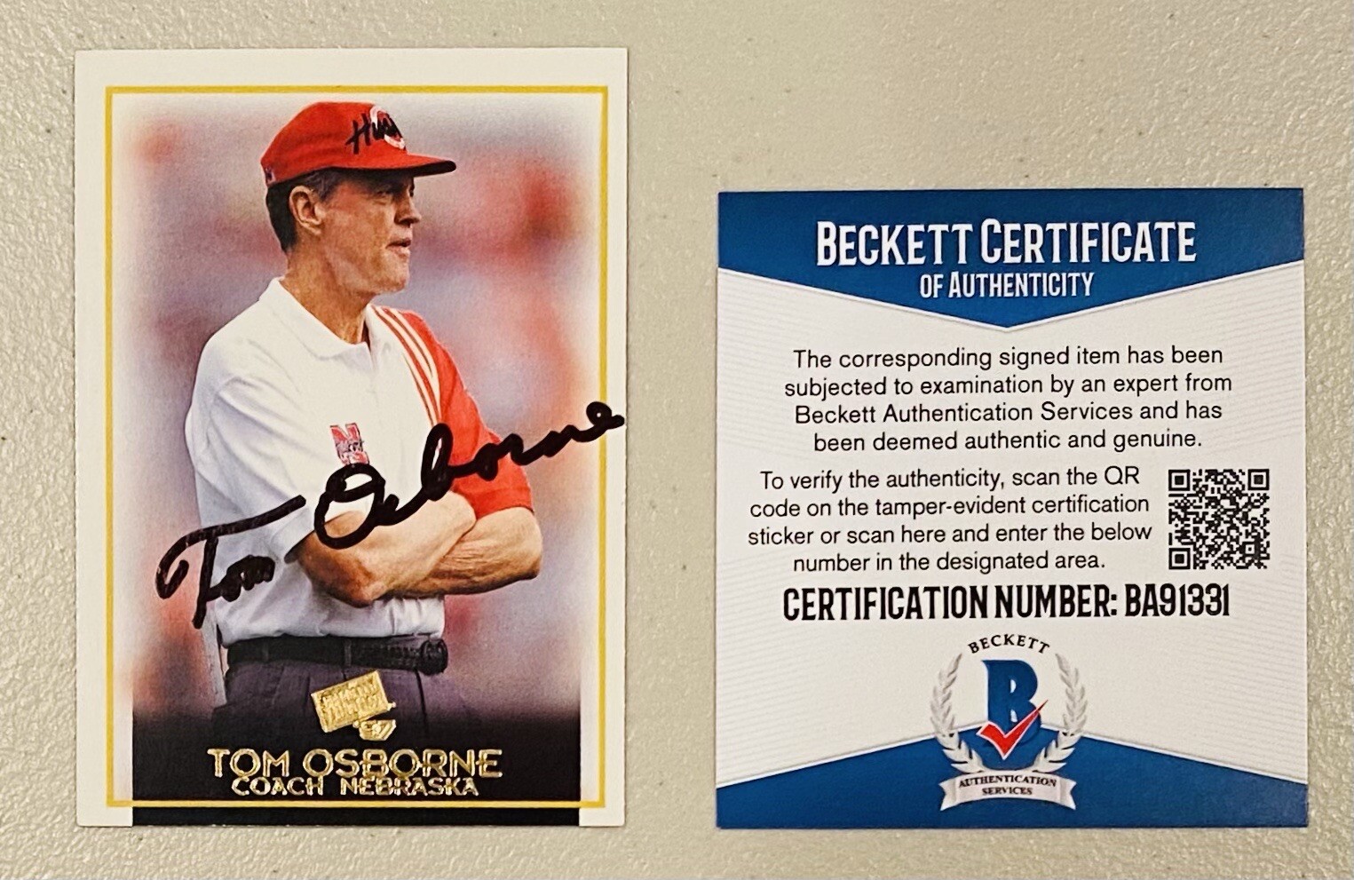 Tom Osborne Signed Autographed 1997 Press Pass Card #49 Beckett BAS Nebraska

