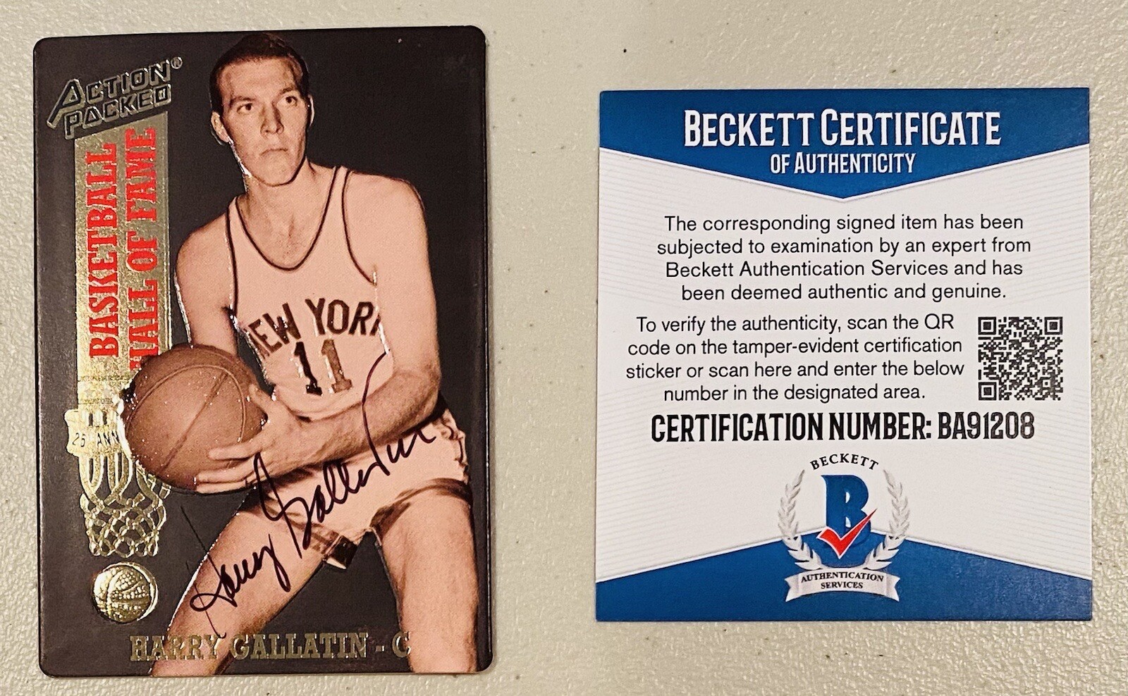 Harry Gallatin Signed Autographed 1993 Action Packed Card #44 Beckett BAS Cert

