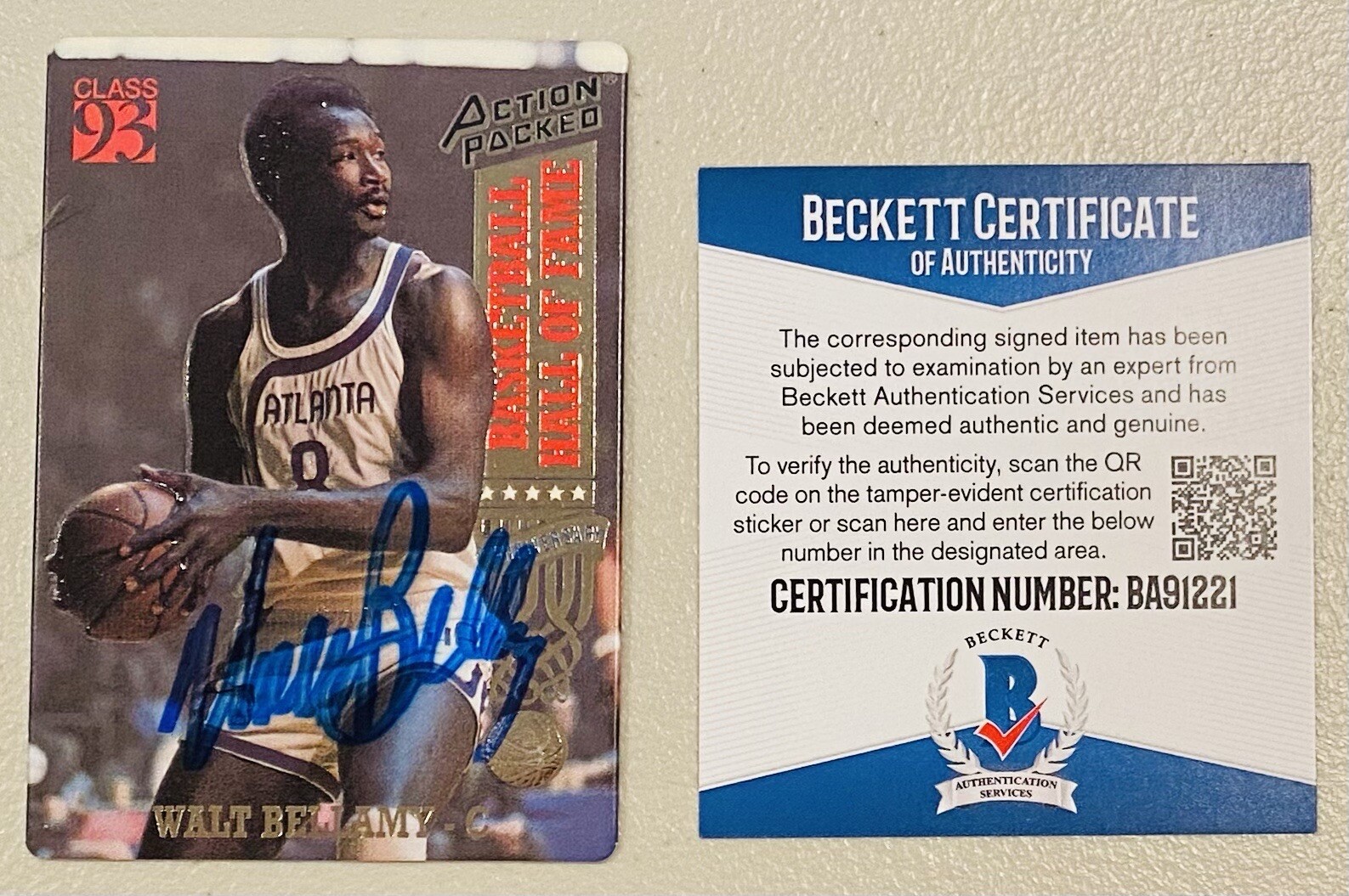 Walt Bellamy Signed Autographed 1993 Action Packed Card #61 Beckett BAS Cert
