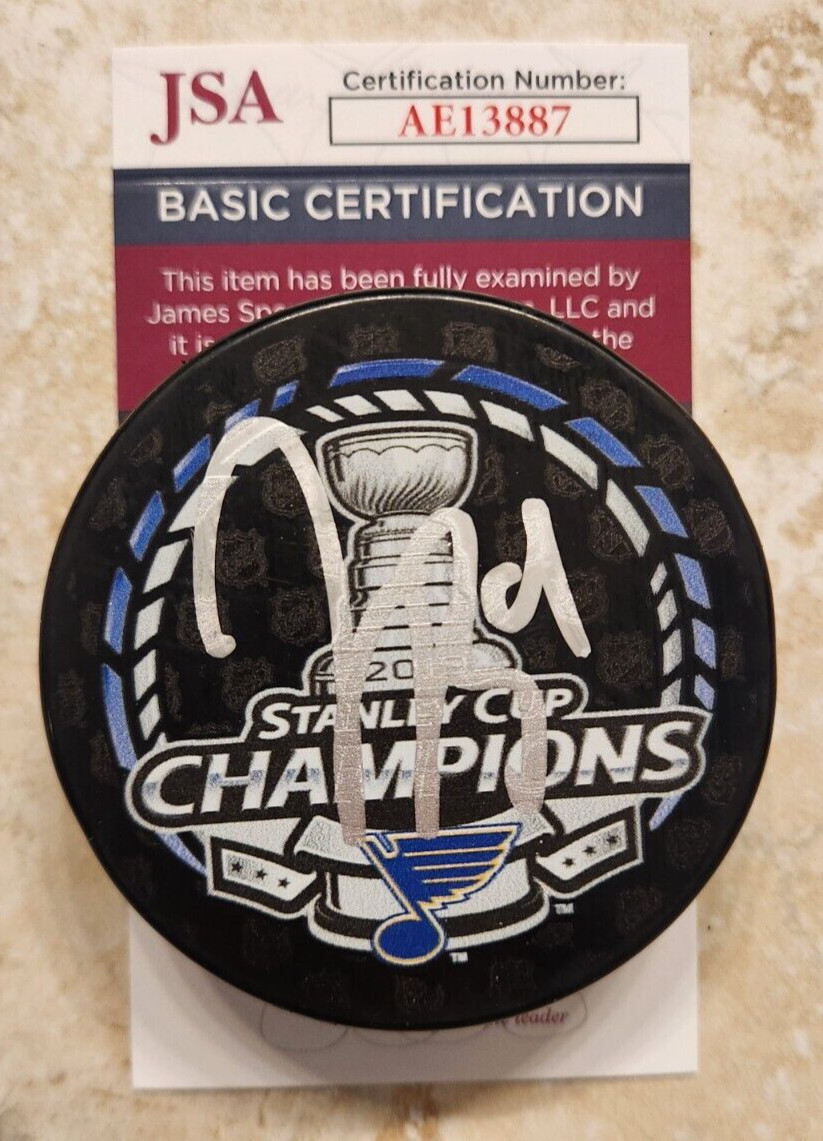 Jake Allen Signed 2019 Stanley Cup Champions Puck w/ JSA COA St Louis Blues