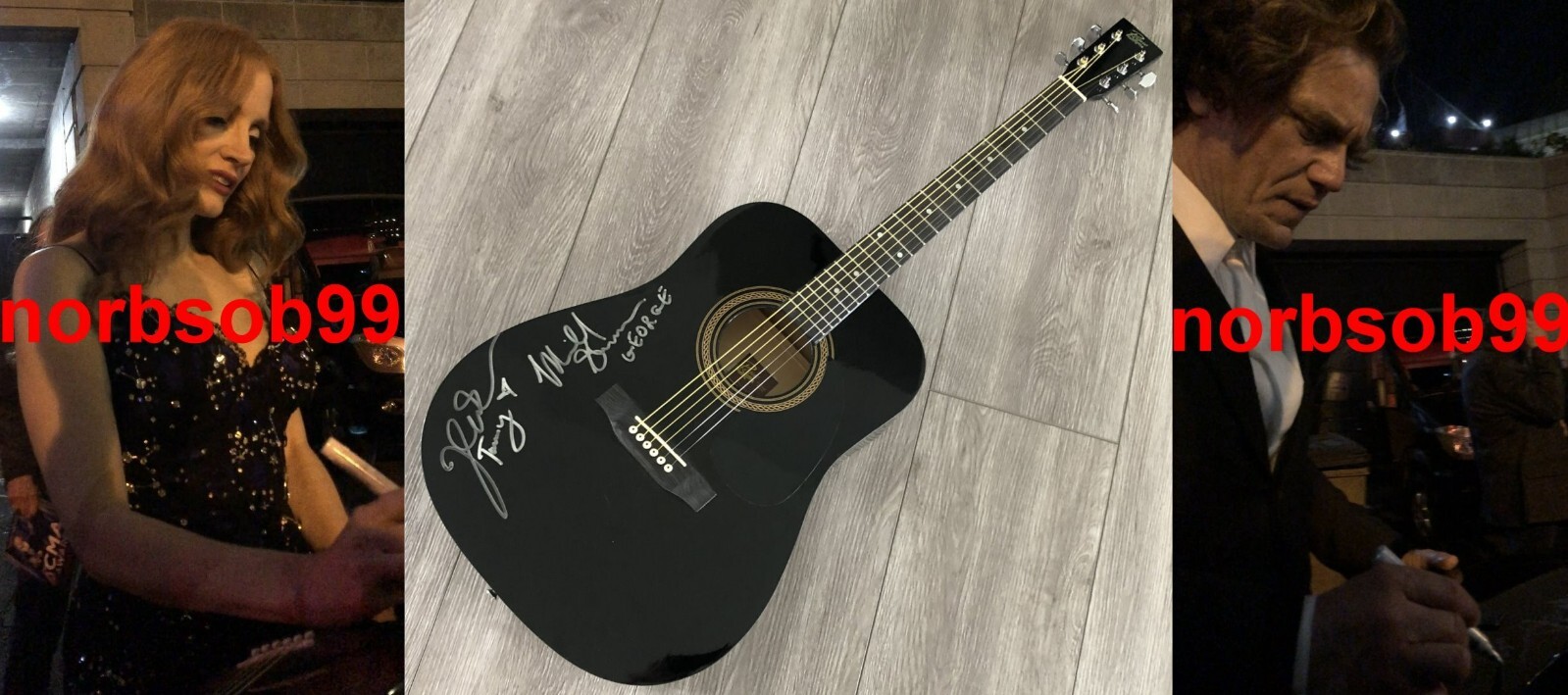 JESSICA CHASTAIN MICHAEL SHANNON GEORGE & TAMMY SIGNED GUITAR wEXACT VIDEO PROOF

