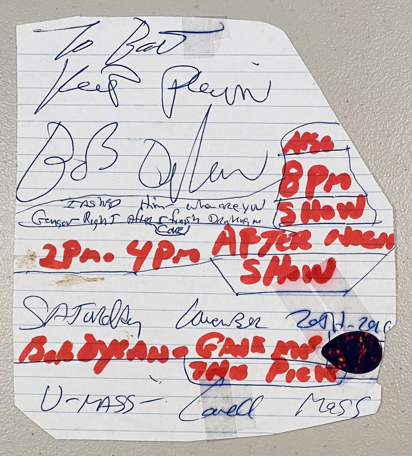 Bob Dylan Signed Autographed 6x7 Page Sheet w/ Concert Used Pick Full JSA Letter
